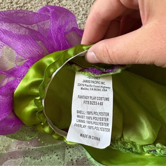 Disney Tinker Bell Kids Fairy Costume Set - Green and Purple Wings Skirt 4-6X - Picture 5 of 7